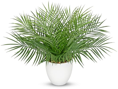 Oairse Planta artificial de 46 cm en maceta, palmera artificial, decoración moderna, como decoración de plantas reales para casa, oficina, hotel, librería, salón, balcón, dormitorio, baño, habitación