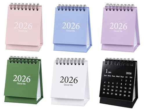 PIWOSGOL 6 Mini Calendari Da Tavolo 2026, Calendario 2026 Da Scrivania Con Adesivi, Calendario Da Tavolo Da Gennaio a Dicembre 2026 Per Scuola, Ufficio e Casa