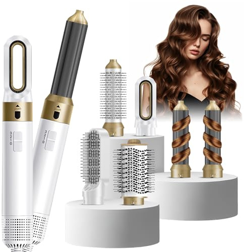 Brosse Chauffante Brushing, 1-Step Styler, Air-brush 6 En 1 Avec Seche Cheveux, Brosse Soufflante Rotative Pour Cheveux, Brosse Soufflante Technologie CéRamique, SéCher, Boucler, Lisser (Blanc)