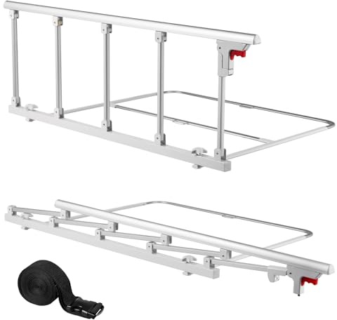 VEVOR Barandilla de Cama Plegable Personas Mayores, 122 cm, con Correa de Sujeción, Protección Anticaídas, Asa de Protección a Las Manos y Protector de Bordes, a Camas King, Queen, Matrimoniales