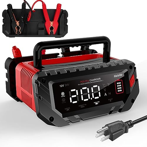 Haisito Chargeur de batterie de voiture P20Pro, 12 V, 24 V, 20 A, chargeur rapide intelligent pour batteries lithium-ion LiFePO4, batteries plomb-acide (AGM, GEL, EFB, MF, etc.), bateaux, camions
