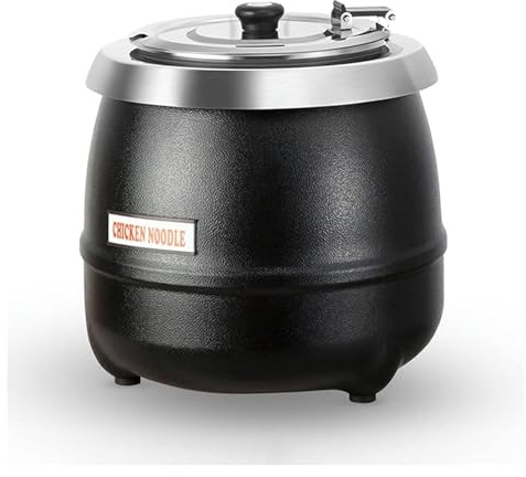 Zuppiera Elettrica, Bollitore per Zuppe, Bollitore elettrico in acciaio inossidabile con coperchio incernierato, for salsa chili termica e zuppa da ristorante(Black)