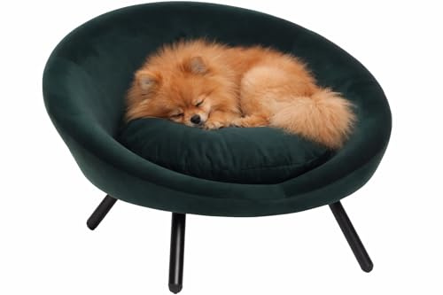 Panier Chien - Panier Chat - canape Chien - Dolco - Sofa - Ronde - Verte - 54x50x40 cm - Textile Bois métal - pour Petits Chiens et Chats - Coussin Amovible