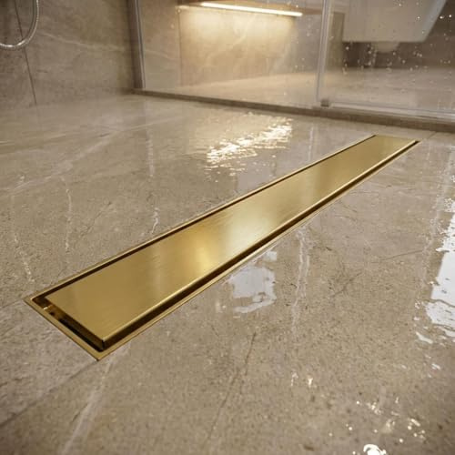 80cm Linear Shower Drain Brushed Brass Stainless Steel Wet Room Floor Channel 2-in-1