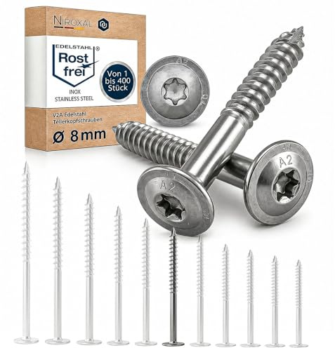 Tellerkopfschraube i rostfritt stål A2 ETA 8 x 120 TX40 Torx träbyggnadsskruv V2A träbyggnad Carport Pergola Sparren 200 st
