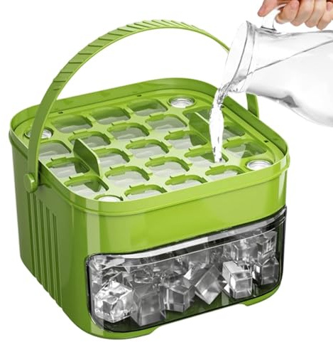 50 Cube Ice Maker with Easy Press Lid, Double Layer Portable Pull Out Ice Drawer with Handle, ICES Trays for Freezer, Non Stick, Easy Release ICES Molds Box for Kitchen Picnic Camping
