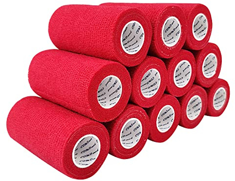 COMOmed - Nastro microporoso, garza elastica, benda autoadesiva medica, fascia contenitiva, garza per veterinari, in gomma naturale, per cavalli, 10 cm x 4,5 m