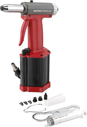 Extol Premium Compressed Air Rivet Gun AR 740 for Rivets with Oil Cooling and Flexible Connection Valve for Rivets 2.4 – 4.8 mm, Pack of 1, Red, 8865070