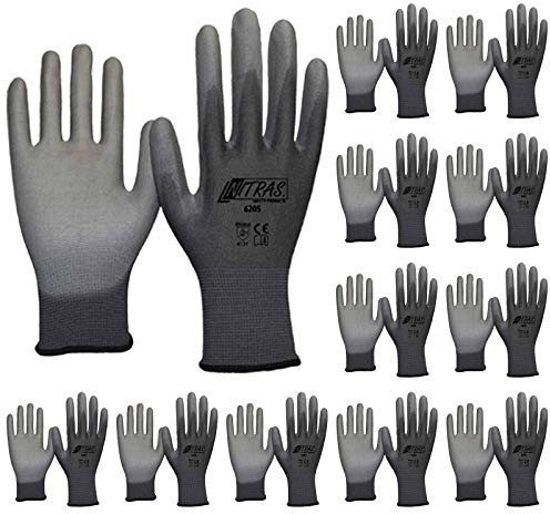 Nitras 12 Paar Montagehandschuh 6205 grau mit PU-Beschichtung