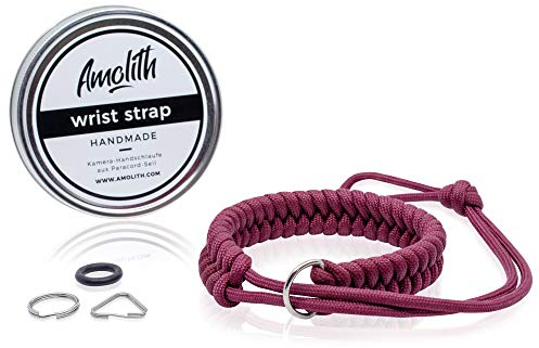 Amolith® Kamera-Handschlaufe aus Paracord | Farbe: Maroon | Flechtmuster: Fishtail | Handgelenkschlaufe Kameraschlaufe Kameraband Trageschlaufe | AML-8391