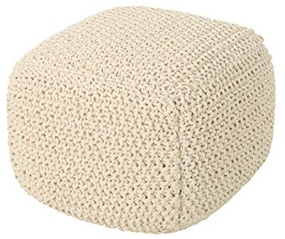 Christopher Knight Home Knox Knitted Cotton Pouf, Beige