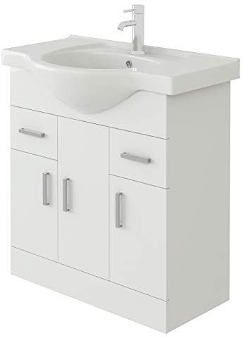 VeeBath VUW750 Linx Bathroom Vanity Basin Sink Cabinet Unit Soft Close Door Hinges Storage Furniture-750mm, White, 750mm (Flat Pack)