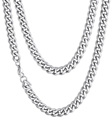 Richsteel Herren Halskette Klassische Panzerkette 3/6/9/12mm breit kubanische Hip-Hop Kette Cuban Chain Necklace für Männer Jungen Edelstahl 36-76cm als Herren Geschenk
