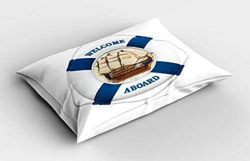 ABAKUHAUS Marine Kissenbezug, Rettungsring an der Wand, Dekorativer Standard King Size Gedruckter Kissenbezug, 80 x 40 cm, Blau Braun Weiß