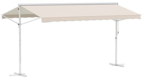 Outsunny Store Double Pente Manuel rétractable Inclinaison réglable Acier époxy Blanc Polyester imperméabilisé Anti-UV Beige dim. 4,50L x 3,40l x 2,55H m