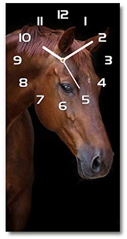Tulup Glasuhr 30x60 cm - weißen Zeigern - Wanduhr Wandkunst Bild Gehärtetem Glas Uhr Echtglas Küche Wohnzimmer - Braunes Pferd