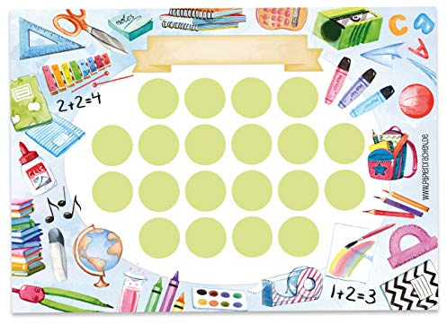 Papierdrachen Belohnungstafel Set für Kinder als Abreißblock 10 Blatt - Motivierendes Konzept als Erziehungshilfe - mit tollen Stickern für Jungs und Mädchen - Motiv Schule Set 20