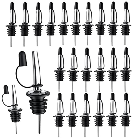 Pafusen 24 Pack Stainless Steel Speed Pourers Spouts with Tapered, Liquor Pourers with Rubber Cap, Hygienic, Dishwasher Safe, Fits most Classic Bottle's Lip up to 3/4