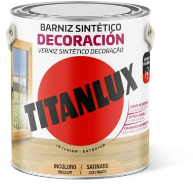 Titanlux Barniz para mobiliario y elementos de Madera Interior-Exterior, Satinado Incoloro 4L