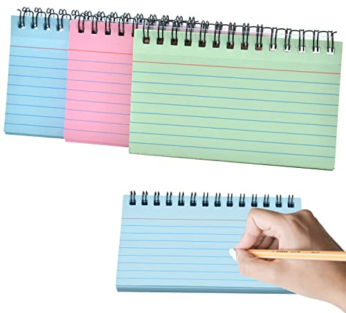 Paquete de 3 tarjetas de índice, 150 hojas de tarjetas flash, tarjetas de revisión forradas, tarjetas fáciles de girar para oficina, aprendizaje escolar, memoria, nota adhesiva (azul, verde, rosa)
