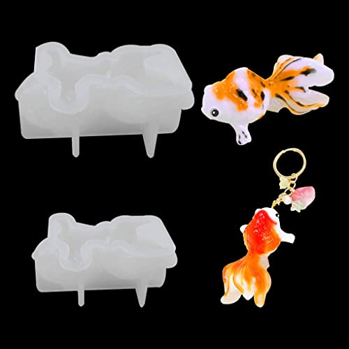 FineInno 2 Stück Schmuck Schlüsselanhänger Epoxidharz Form, Koi Fische Resin Mold,3D Tier Silikonform, Gießform Harz DIY Seifen Kerzen Anhänger Halskette Machen
