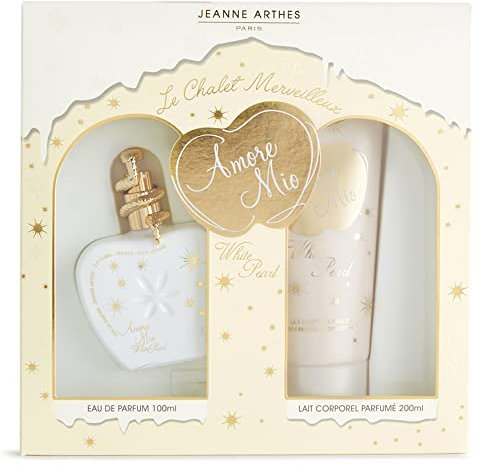 JEANNE ARTHES - Coffret cadeau pour Femme - Amore Mio White Pearl - Eau de Parfum 100 ml + Lait Corps 200 ml - Parfum Vanille Musc - Fabriqué et conditionné en France à Grasse