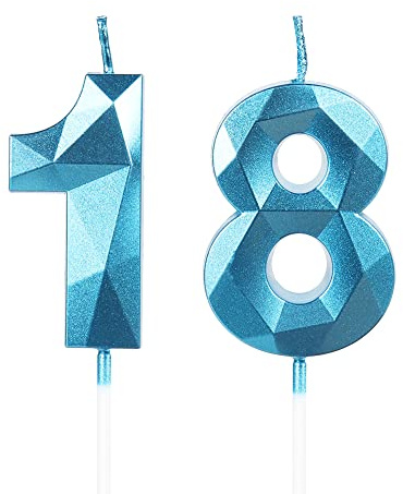 Geburtstagskerzen Zahl 18 Blau - 3D Blaue Kerzen zum 18 Geburtstagsdeko (Nummer 18 Kerze, Tortenkerzen) Geburtstagsparty, Feier