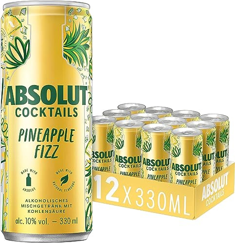 Absolut Vodka Cocktails Pineapple Fizz, Ready-to-Drink Mixgetränk mit Ananas-Geschmack, trinkfertiger Cocktail, alkoholhaltiges Mischgetränk, 12 x 330 ml