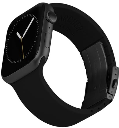 Archer Watch Straps - Armband i Silikon med Anpassad Passform för Apple Watch (Svart, Grå spänne, 44/45/46/49mm)