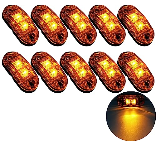 Krtopo 10X 2 LED Feux de Marquage Latéral 12 / 24V Feux De Gabarit LED Remorque Lampe Latérale Avertissement Lumière jaune pour Camion RV Caravan