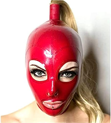 Cappuccio In Lattice Rosso Con Maschera Di Gomma A Coda Di Cavallo Bionda Con Costume Da Usura Per Feste Cosplay Con Parrucca Dorata,Piccolo