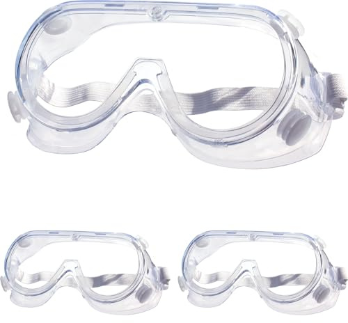 Eyeglasstor Paquete de 3 gafas de seguridad antivaho ajustables sobre gafas, protección ocular contra salpicaduras, ajustable para trabajadores de la construcción de laboratorio, corte de cebolla,