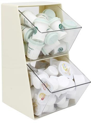Bokelai Coffee Pod Holder with 2 Large Capacity Basket K Cup Storage Container Coffee Bar Accessories for Creamer Suger Plastic Desk Box Tea Bag Organizer Creamy White/Clear