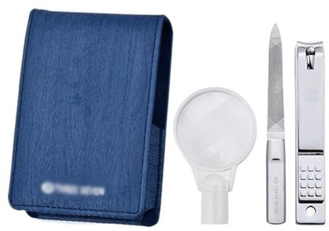 XUCHIL Nagelknipser Geschenkset 3-teiliges Maniküre-Set mit beweglicher Lupe, tragbares Nagelknipser-Set, Nagelpflege-Werkzeuge mit Leder-Reiseetui for Männer, Frauen, ältere Menschen