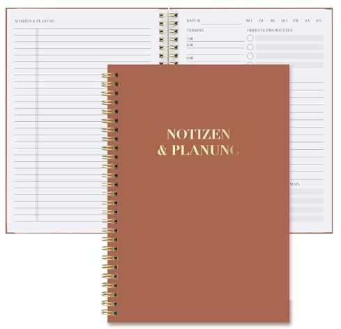 BIROYAL Tagesplaner Undatiert A5 - Spiralbound Daily Planner - To Do Planer mit Terminplan, Notizen & Planung - 7 Uhr bis 22 Uhr mit 30-Minuten-Intervallen - To Do Listen Buch - Terminplaner Für Büro