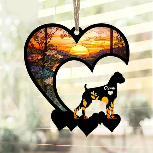 Lovely POD Boxer Suncatcher, Personalized Boxer Memorial with Name, Boxer Loss Suncatcher, Dog Remembrance Gift, Dog Memorial Ornament, Loss of Dog Sympathy Gift
