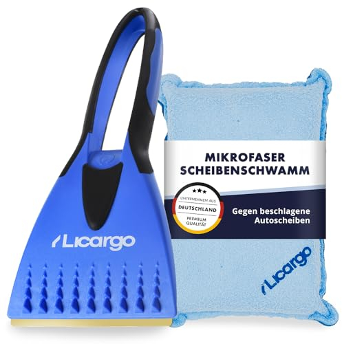 LICARGO Eiskratzer mit Messingklinge & Scheibenschwamm - kratzt schnell & mühelos - langlebiger Eiskratzer Auto Messing Scheibenkratzer Auto