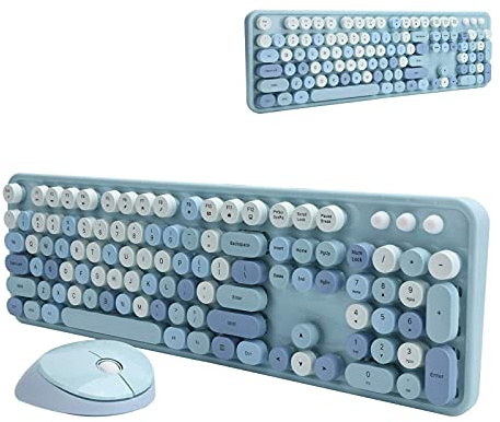 Ejoyous Wireless Keyboard and Mouse Combo, 2.4Ghz Set Up to 1600 DPI Office Desktop Cute Mouse for PC Computer Laptops (Blue)