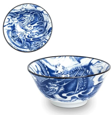 Japonés udon bowl xl - Dragón - Tazón de ramen - Plato Udon - Grande - Cuenco para aperitivos - Ensaladera - Tazón de fideos - Tazón de fideos - Tazón de sopa - Cuenco de desayuno - Tazón de frutas -
