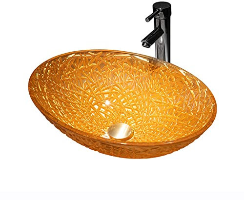 Badezimmer-Waschbecken mit Wasserhahn, moderner kreativer ovaler Aufsatzwaschtisch, Retro und großzügig