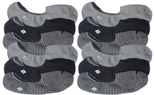 Sperry Men's Skimmer Feed Stripe Liner Socks-3 Pack-Lightweight Soft Cotton Comfort and Embroidered Logo, Black, Gray (12 Pairs), 4.5-12 UK (Pack of 12)