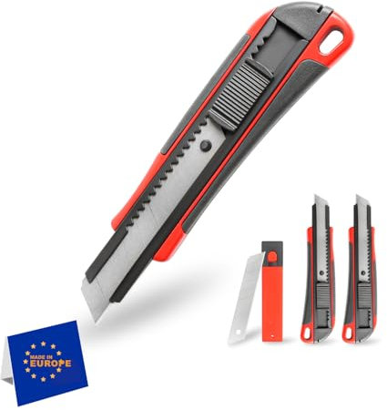 IDOBY 3x Cuttermesser Profi inkl. Cuttermesser 18mm - Robustes Teppichmesser Profi - Cutter Messer Set - Metall ULTRASCHARF