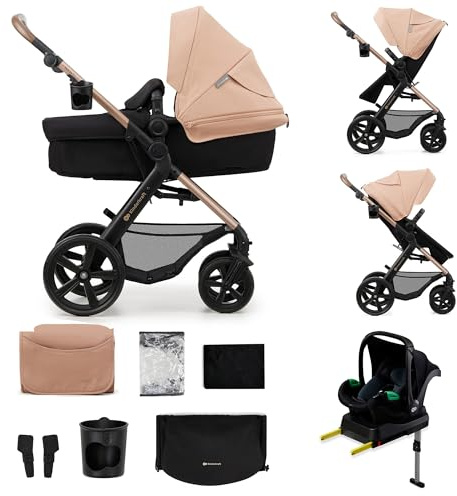 Kinderkraft MOOV 2 3-i-1-modulsystem upp till 26 kg, med Ovetto I-SIZE 40–75 cm, MINK FX, Vändbar barnvagn fram och mamma och väg, justerbart ryggstöd, hjul EVA, beige