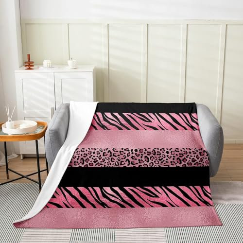 Kuscheldecke Pink Leopard Print Flauschig Fleecedecke Mikrofaser Polyester,Weicher Haptik,Hochwertig, Weich,Warm,Flauschig,Alle Jahreszeiten