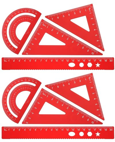 PATIKIL Set di Squadra Triangolare, Righello Metrico da 20cm in Alluminio, Squadra Triangolare 45°60° e Goniometro, 8Pz, Rosso