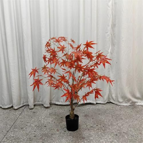 QICBYING Künstlicher Baum, Atemberaubender Roter Japanischer Ahorn-Bonsai-Baum, Lebensechter Künstlicher Blumenbaum Zur Dekoration, Atemberaubende Kunstpflanzen Mit Pflanzgefäß(Red,H60CM)