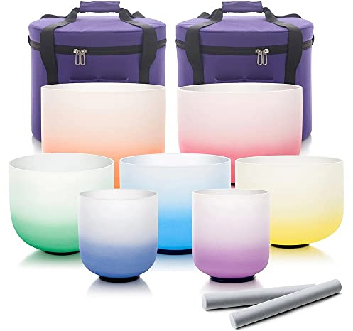 XNZJHPP 6-12 Zoll Kristall-Klangschalen-Set, beruhigende Heilklänge, für Yoga-Meditation Zen, ausgleichendes Körperchakra, emotionale Anpassung (432hz)