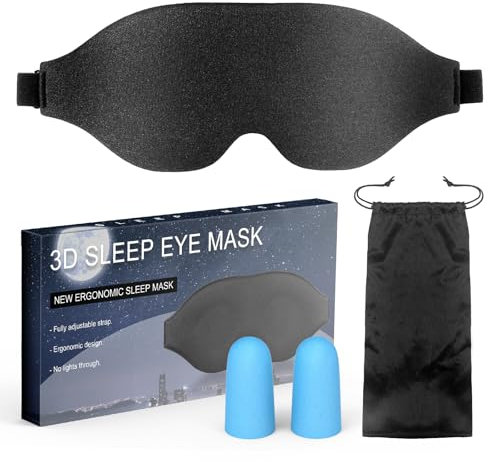 Schlafmaske für Männer Frauen,Zero Eye Pressure 3D Schlafmaske mit konturierter Polsterung Leichte Schlaf Augenmaske mit verstellbarem Gummiband für Reisen (Black)