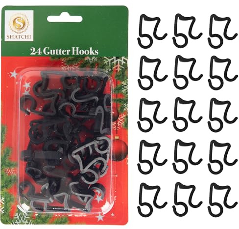 48Pcs Black Gutter Hooks for Outdoor Hanging Christmas Icicle String Lights, Rope Lights Decorations –UV-Protected, Weatherproof, Reusable Clips