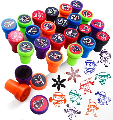 LTHOENG 24 Stück Ninja Mitgebsel Kindergeburtstag,stempel kinder,Kindergeburtstag Gastgeschenke,Geburtstagsgeschenke für Jungen und Mädchen, Adventskalender Inhalt und kleine Geschenke für Kinder